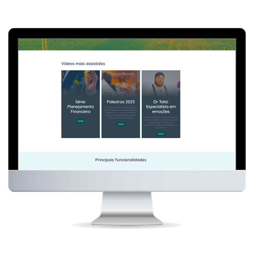 Interface da plataforma educacional de finanças exibida em um computador